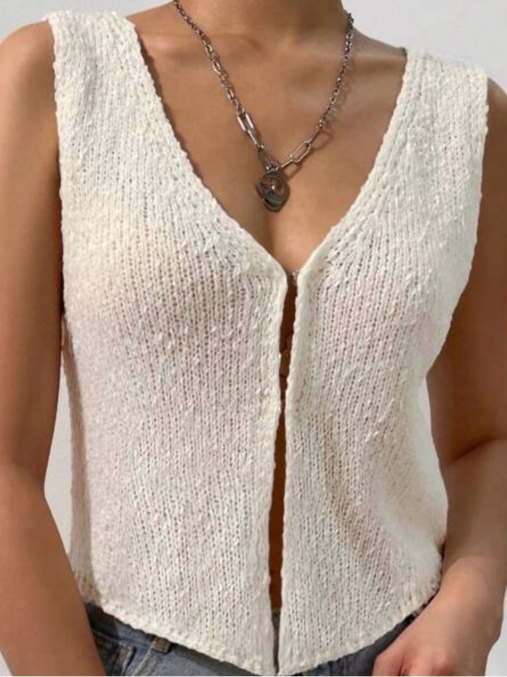 SHEIN Cream Crochet Open-Weave  hook Knit Top Cropped